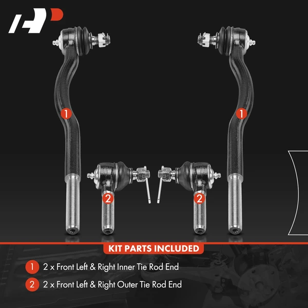 4 Pcs Front Inner & Outer Tie Rod End Kit for Chevy Tracker Geo Tracker 89-97