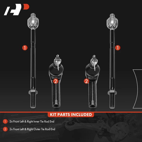 4 Pcs Front Inner & Outer Tie Rod End for Kia Sephia 1998-2001 Spectra 2000-2004