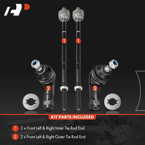 4 Pcs Front Inner & Outer Steering Tie Rod End for Ford Focus 2009-2011