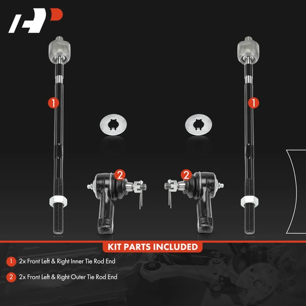 4 Pcs Front Inner & Outer Steering Tie Rod End for Ford Focus 2006-2007 GAS