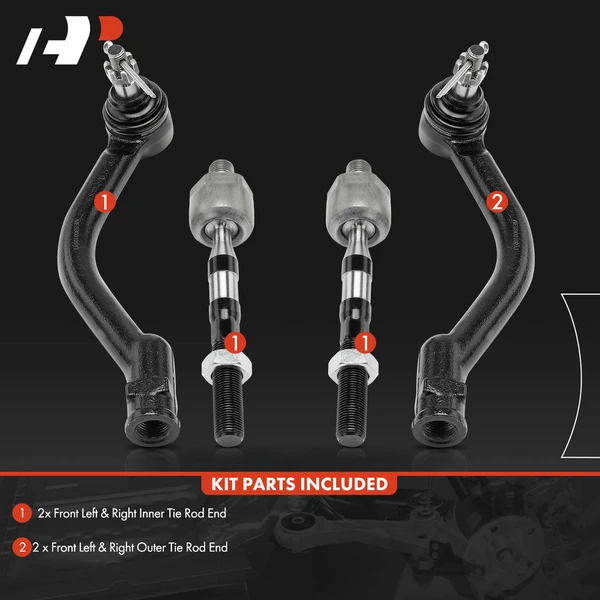 4 Pcs Front Inner & Outer Tie Rod Ends for Hyundai Azera 2006-2007 Sonata