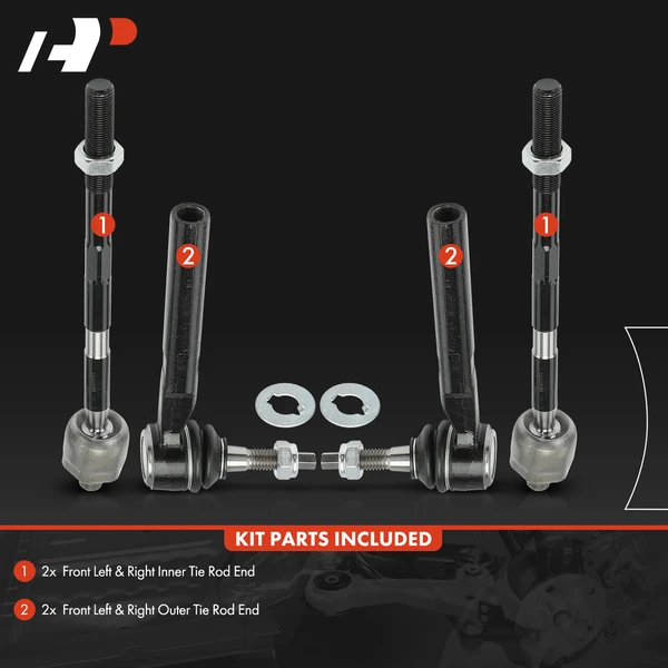 4 Pcs Front Inner & Outer Tie Rod End Kit for Hummer H3 2006-2010 H3T 2009-2010