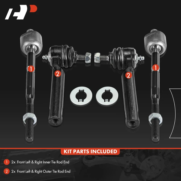 4 Pcs Front Inner & Outer Tie Rod End for Fiat 500 2012-2019