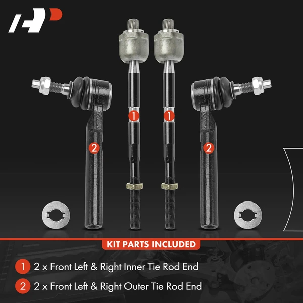 4 Pcs Front Inner & Outer Tie Rod End for Hummer H3 2006 L5 3.5L