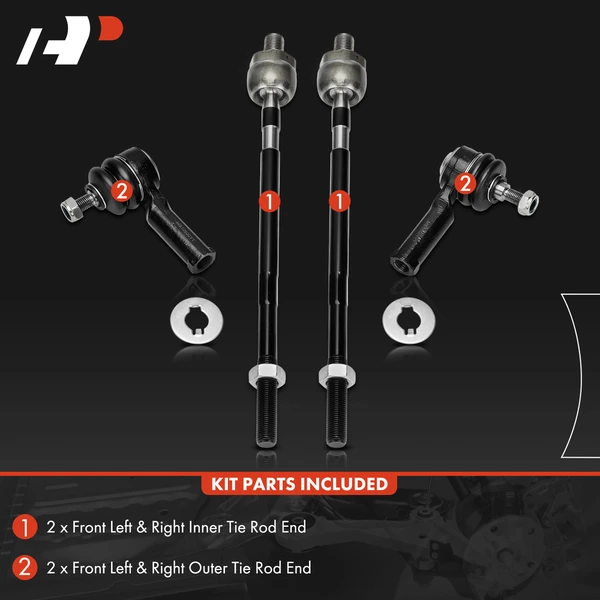 4 Pcs Front Inner & Outer Steering Tie Rod Ends for Volvo S40 V40 2001-2004 L4 1.9L