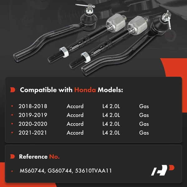 4 Pcs Front Inner & Outer Tie Rod End for Honda Accord 2018-2021 L4 2.0L Gas