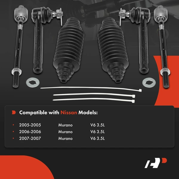 6 Pcs Front Inner & Outer Tie Rod End Kit for Nissan Murano 2005-2007 V6 3.5L