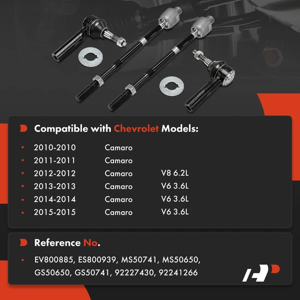 4 Pcs Front Inner & Outer Tie Rod End Kit for Chevrolet Camaro 2010-2015 6.2L 3.6L