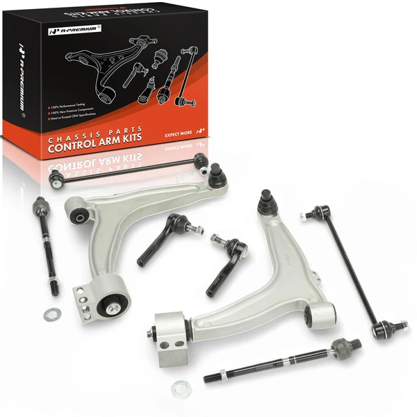 2003-2006 Saab 9-3 8-Pc Control Arm Sway Bar Link and Tie Rod End Kit, Front Side with Ball Joint A-Premium APCA7525