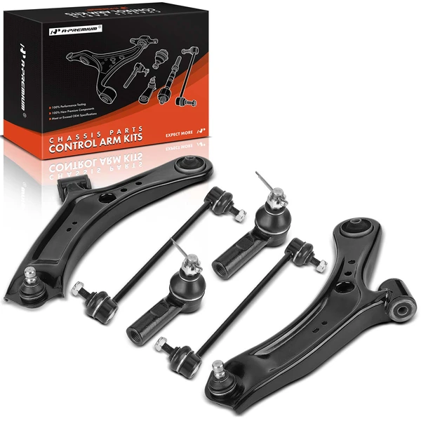 6 Control Arm and Ball Joint Assembly + Stabilizer Bar Link + Tie Rod End Front Side A-Premium APCA7541