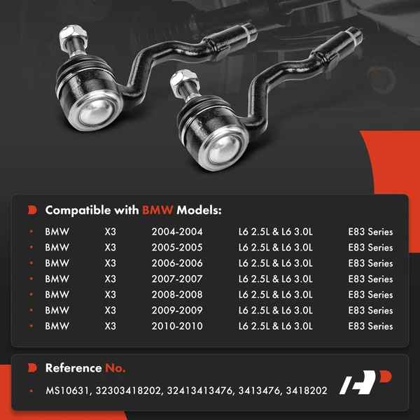 2 Pcs Front Outer Steering Tie Rod End for BMW E83 X3 2004-2010 L6 2.5L L6 3.0L