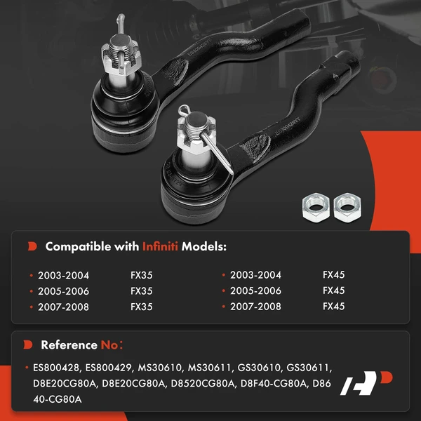 2 Pcs Front Outer Tie Rod End for INFINITI FX35 FX45 2003-2008
