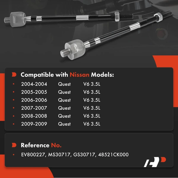 2 Pcs Front Inner Tie Rod End for Nissan Quest 2004-2009 V6 3.5L