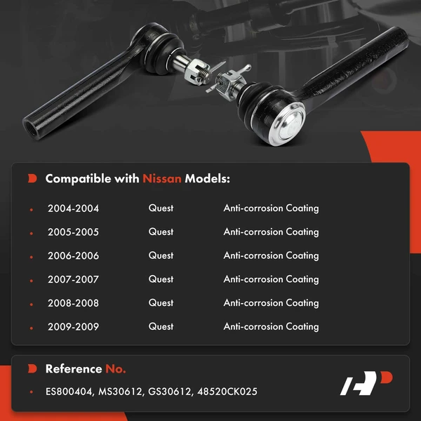 2 Pcs Front Outer Tie Rod End for Nissan Quest 2004-2009