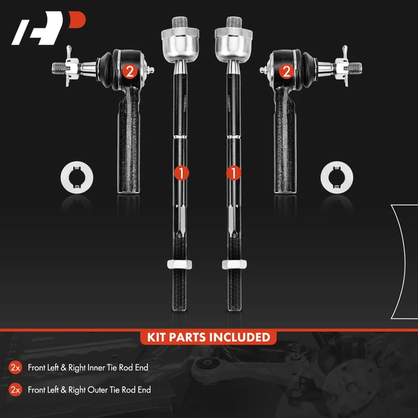 4 Pcs Inner & Outer Tie Rod End for Chevrolet Silverado 1500 Cadillac Escalade GMC