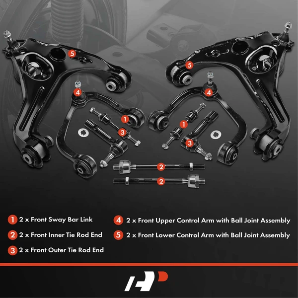 A Set of 10 Control Arm Sway Bar Link and Tie Rod End Kit Front Side A-Premium APCA5134