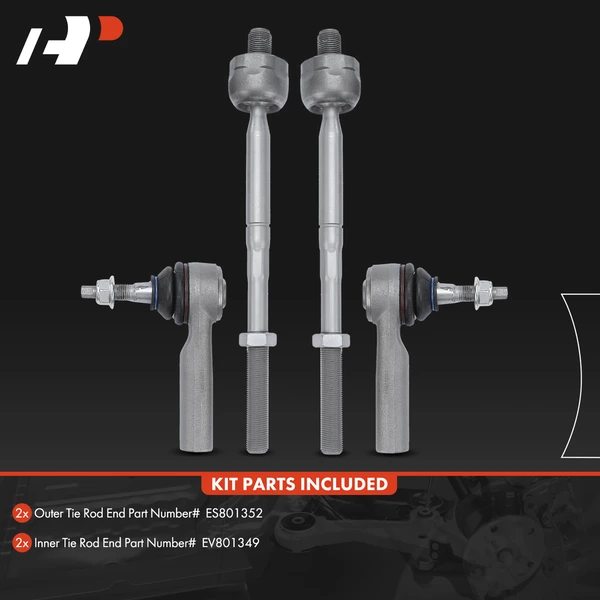 4 Pcs Inner & Outer Tie Rod End Steering Kit for Ford Mustang 2015-2019