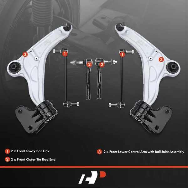 A Set of 6 Control Arm Sway Bar Link and Tie Rod End Kit Front Side A-Premium APCA4086