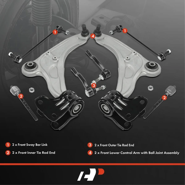 A Set of 8 Control Arm Sway Bar Link and Tie Rod End Kit Front Side A-Premium APCA5154