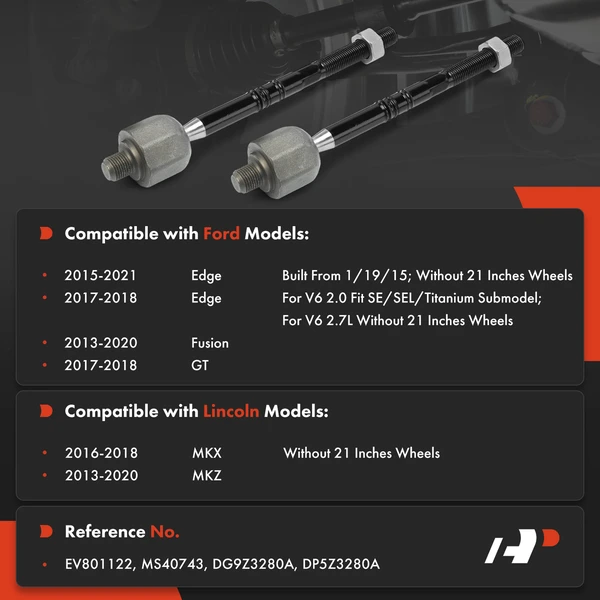 2 Pcs Inner Tie Rod End for Ford Fusion Edge GT Lincoln Continental MKX MKZ