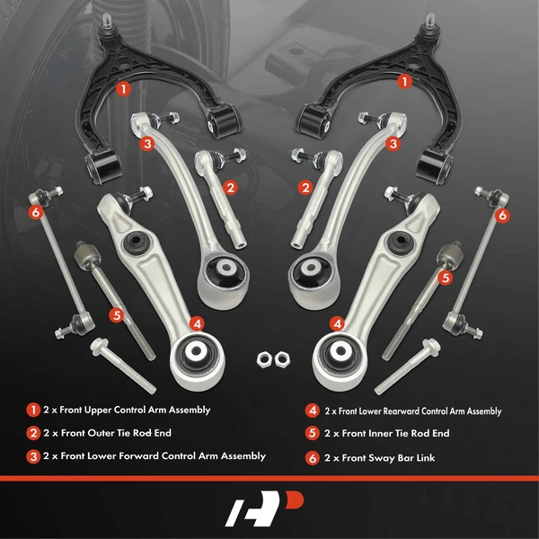 A Set of 12 Control Arm Sway Bar Link and Tie Rod End Kit Front Side A-Premium APCA5182