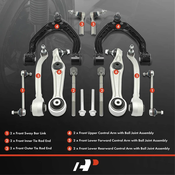 A Set of 12 Control Arm Sway Bar Link and Tie Rod End Kit Front Side A-Premium APCA5185