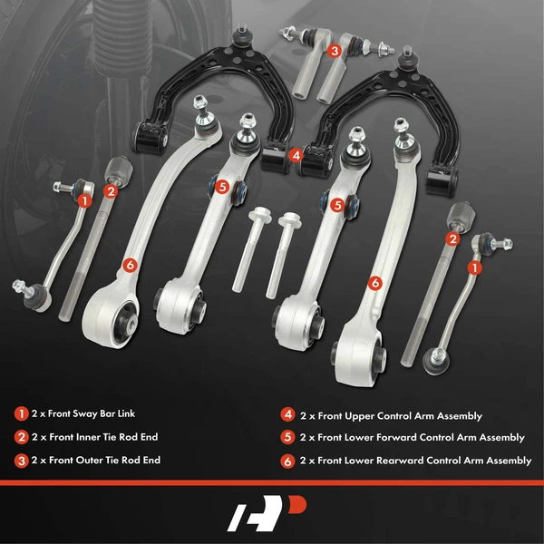 A Set of 12 Control Arm Sway Bar Link and Tie Rod End Kit Front Side A-Premium APCA5186