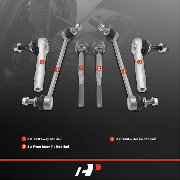 A Set of 6 Sway Bar Link and Tie Rod End Kit Front Inner & Outer A-Premium APCA4116