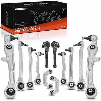 2007-2010 Audi S6 A Set of 12 Control Arm Sway Bar Link and Tie Rod End Kit Front Side A-Premium APCA0008