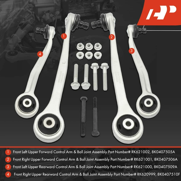 4-Pc Control Arm and Ball Joint Kit, Front Upper Forward & Rearward with Ball Joint A-Premium APCA6105