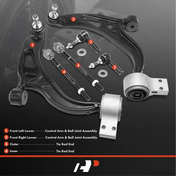 A Set of 6 Control Arm and Tie Rod End Kit Front Side A-Premium APCA5146