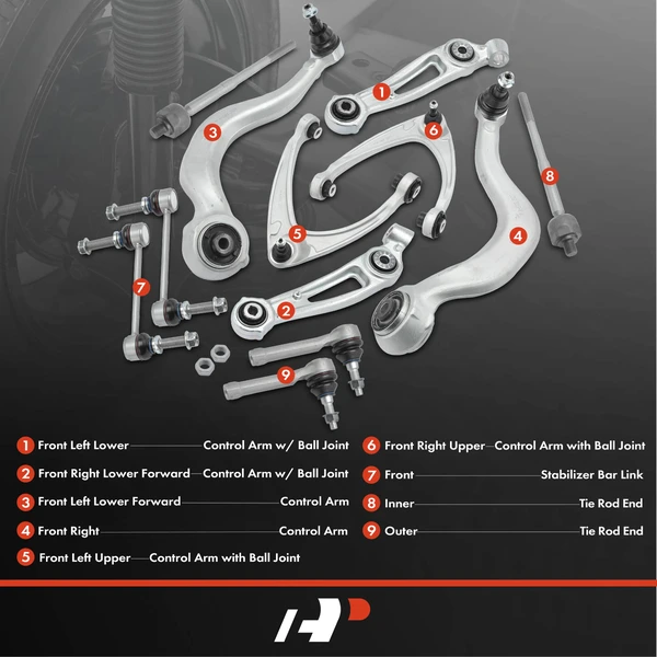 A Set of 12 Control Arm Sway Bar Link and Tie Rod End Kit Front Side A-Premium APCA5163
