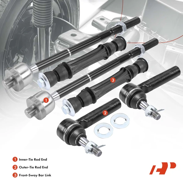 A Set of 6 Sway Bar Link and Tie Rod End Kit Front Inner & Outer A-Premium APCA5177