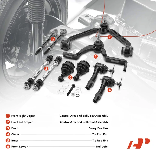 A Set of 10 Control Arm Ball Joint Sway Bar Link Tie Rod End Kit Front Inner & Outer A-Premium APCA0548