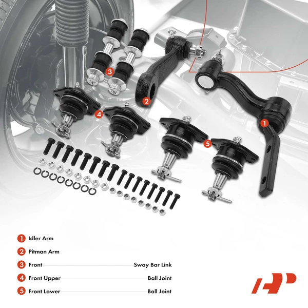 A Set of 8 Ball Joint Idler Arm and Sway Bar Link Kit Front Side A-Premium APCA0634
