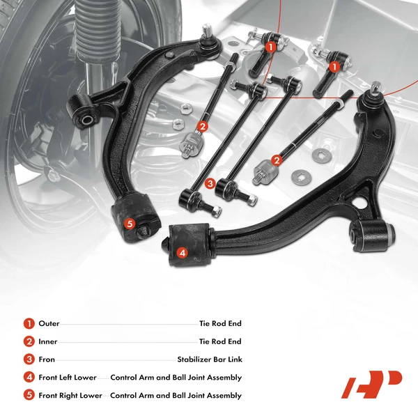 A Set of 8 Control Arm Ball Joint Sway Bar Link Tie Rod End Kit Front Side A-Premium APCA0636