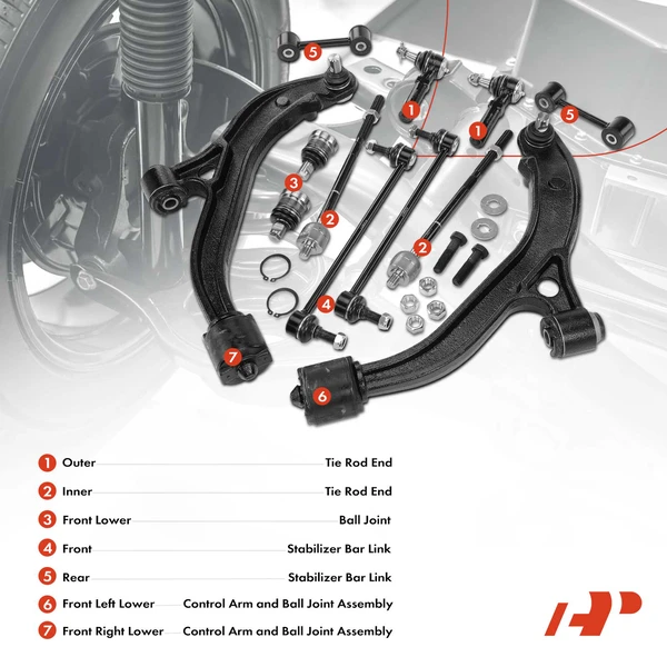 A Set of 12 Control Arm Ball Joint Sway Bar Link Tie Rod End Kit Front & Rear A-Premium APCA0745