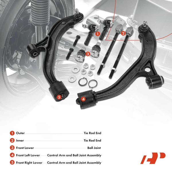A Set of 8 Control Arm Ball Joint and Tie Rod End Kit Front Inner & Outer A-Premium APCA0785