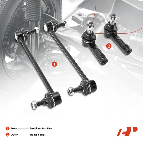 A Set of 4 Ball Joint Sway Bar Link and Tie Rod End Kit Front Side A-Premium APCA0811