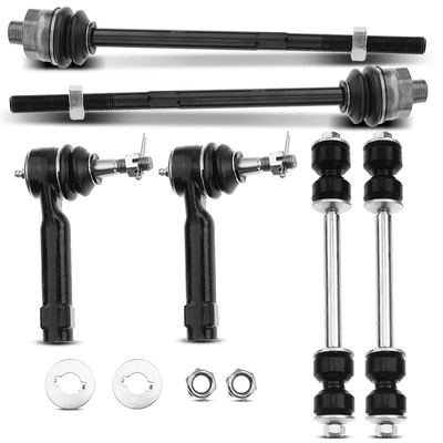 6 Pcs Front Stabilizer Bar End Link Inner & Outer Tie Rod End