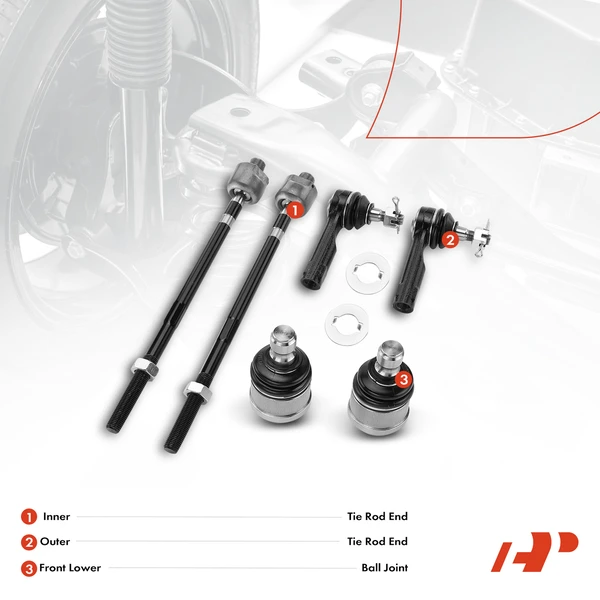 A Set of 6 Ball Joint and Tie Rod End Kit Front Inner & Outer A-Premium APCA0910