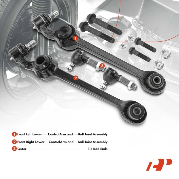 A Set of 4 Control Arm Ball Joint and Tie Rod End Kit Front Side A-Premium APCA0925