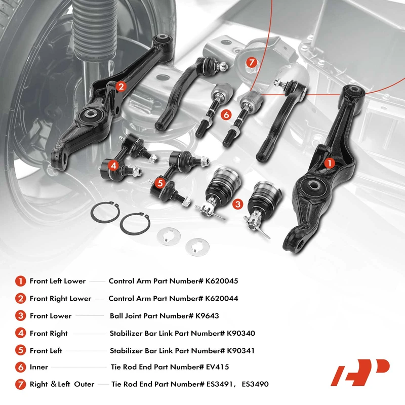 A Set of 10 Control Arm Ball Joint Sway Bar Link Tie Rod End Kit Front Lower A-Premium APCA0962