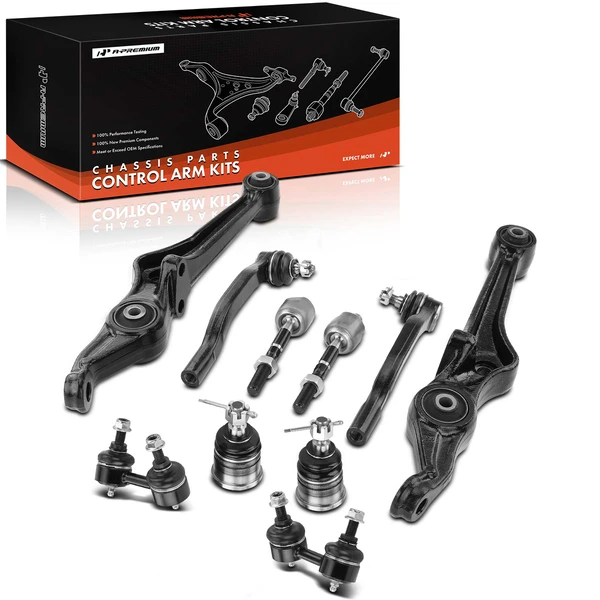 1998-2002 Honda Accord A Set of 10 Control Arm Ball Joint Sway Bar Link Tie Rod End Kit Front Lower A-Premium APCA0962