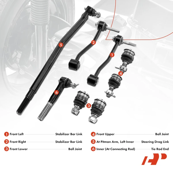 A Set of 8 Ball Joint Drag Link Sway Bar Link Tie Rod End Kit Front Side A-Premium APCA0988
