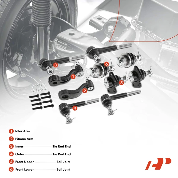 A Set of 10 Ball Joint Idler Arm and Tie Rod End Kit Front Side A-Premium APCA1125