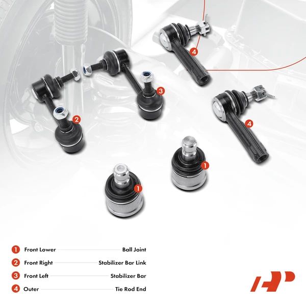 A Set of 6 Ball Joint Sway Bar Link and Tie Rod End Kit Front Side A-Premium APCA1176