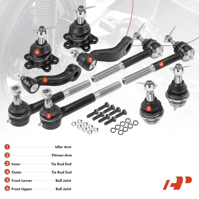 A Set of 10 Ball Joint Idler Arm and Tie Rod End Kit Front Side A-Premium APCA1181