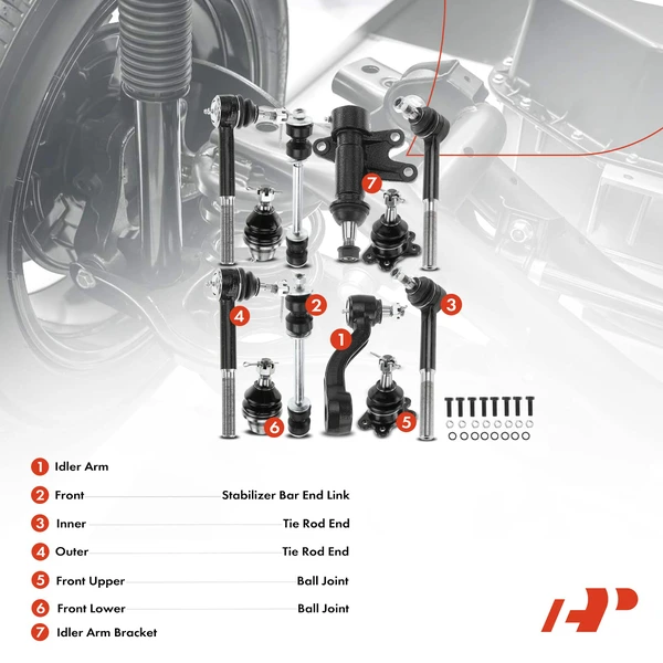 A Set of 12 Ball Joint Idler Arm Bracket Sway Bar Link Tie Rod End Kit Front Side A-Premium APCA1200