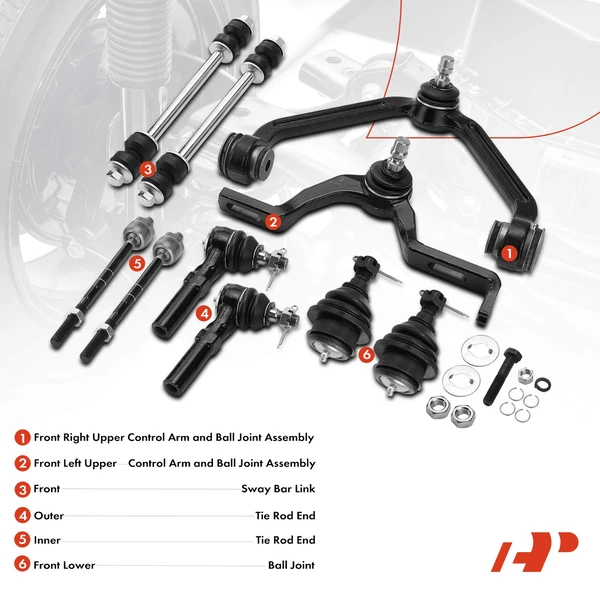 A Set of 10 Control Arm Ball Joint Sway Bar Link Tie Rod End Kit Front Inner & Outer A-Premium APCA1296